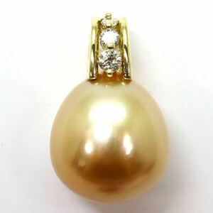 美品!!＊K18ゴールデンパール/天然ダイヤモンドペンダントトップ＊a 約5.2g 約0.13ct ジュエリー pendant diamond jewelry pearl EA4/EA4