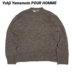 新品タグ付き Yohji Yamamoto POUR HOMME ブラウンニット ウールリネン アルパカ