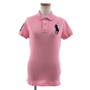 ラルフローレン RALPH LAUREN ポロシャツ 半袖 ビックポニー 刺繍 ストレッチ ピンク ネイビー 紺 M レディース