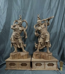 特大型高72cm　井波彫刻　仏教工芸品　楠材製　一刀彫　木彫仏像　金剛力士像