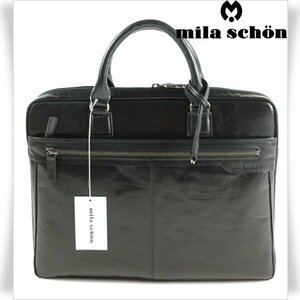 新品1円～★定価4.2万 mila schon ミラショーン 日本製 牛革レザー ビジネスバッグ ブリーフケース 黒 アルテ 国産牛タンニン A4◆1874◆