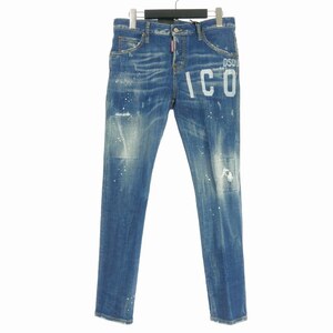 未使用品 ディースクエアード DSQUARED2 21SS ICON ロゴプリント デニムパンツ ジーンズ 38 インディゴ S80LA0022 国内正規 レディース