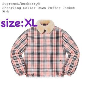 Supreme / Burberry Shearling Collar Down Puffer Jacket Pink シュプリーム バーバリー シアリング カラー ダウン パフィジャケット XL