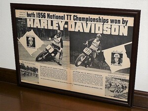 1957年 USA 洋書雑誌広告 額装品 Harley-Davidson ハーレーダビッドソン / Brad Andres / Joe leonard / 店舗 ガレージ ディスプレイ (A3)