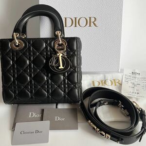 状態良好 付属品つき Christian Dior レディディオール Lady Dior My ABCDior スモール カナージュ ラムスキン ハンドバッグ 黒 レディース