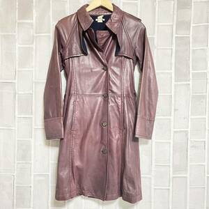 ★real leather jacket リアル レザー ジャケット コート ★ ロング 裏地 ポケット スリット 伸縮性 ブラウン系 S - M /HH6937