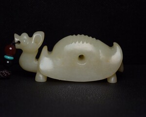 ▽鴻▽ 和田玉製 細密彫 龍龜 玉佩 置物 古賞物 中国古玩 中国古美術