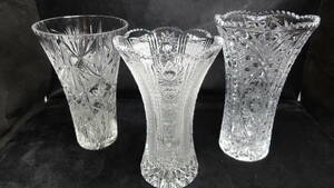 /ひ337【3点セット】ガラス花器 花瓶 クリスタルガラス BOHEMIA CZECH REPUBLIC SLOVAKIA 24％CRYSTAL Cristal D