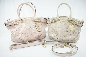 ◎ 中古品 COACH コーチ 19837 / 19838 バッグ 2wayバッグ 2つセット マディソン サッチェル クリス ピンク ベージュ レザー 革