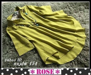 ◆Rose◇ほぼフリーサイズ・たっぷり広がるフレアデザイン♪5分袖のシャツチュニック/ピスタチオ