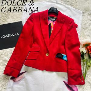 【美品】DOLCE&GABBANA ジャケット レッド 38 総柄裏地 金ボタン ドルチェアンドガッバーナ 赤