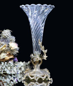 オールド・バカラ (BACCARAT) 美術館級 大型 センターピース 花瓶 ブロンズ装飾 バンブー アンティーク 壺 花器 アンティーク レア 置物