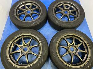 ■美品不明CE28似15_6.5J+40_100/4_100/4Hタイヤ付185/55R15ロードスターNANBヴィッツBbカローラシビックフィットマーチノート(RAYSTE37BBS