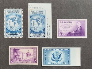 アメリカ 1935年 記念切手「特別印刷」計5枚 NH