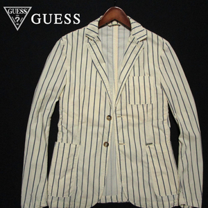 【GUESS ゲス】 春夏　シアサッカー　ストライプジャケット　アイボリー　US S（日本サイズM） SLIM FIT　メタルロゴ