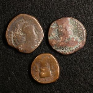 古代インド クシャーノ・サーサーン朝 ドラクマ銀銅合金貨（200-400年）3個セット[E1352]コイン　