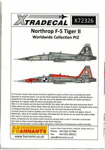 1/72　エクストラデカール　Xtradecal X72326 Northrop F-5 Tiger II Worldwide Collection Pt2