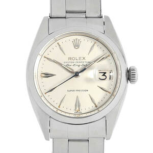 ロレックス エアキング デイト 5700 シルバー バー 5番 アンティーク メンズ 腕時計