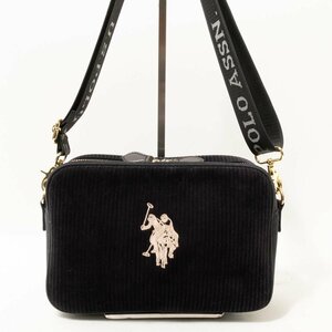 【1円スタート】U.S. POLO ASSN. ユーエスポロアッスン ショルダーバッグ ブラック 黒 ゴールド キャンバス コーデュロイ レディース bag