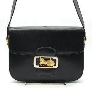 1円 美品 CELINE セリーヌ 馬車 レザー ショルダー バッグ ブラック m12941