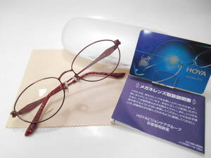 ★即決★ＨＯＹＡブルーライトカットＰＣレンズ付き老眼鏡●しっかり作られた婦人用チタンフレーム／エンジ系