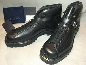 新品 プラダ レザー ブーツ 11 黒 prada 革靴 シューズ 本革 黒 ブラック