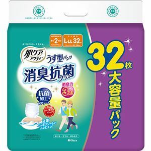 【新品】日本製紙クレシア 肌ケア アクティうす型パンツ 消臭抗菌プラス L-LL 1セット(64枚：32枚×2パック)