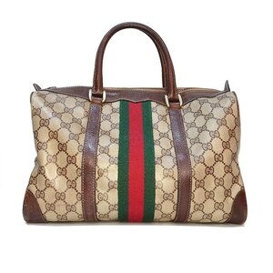 OLD GUCCI オールドグッチ ヴィンテージ シェリーライン GG柄 PVC×レザー ハンドバッグ ボストンバッグ【送料無料】