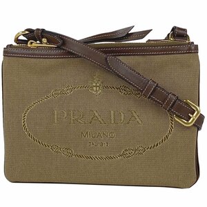 プラダ PRADA ロゴプレート ショルダーバッグ 斜め掛け ショルダーバッグ キャンバス ブラウン レディース 【中古】