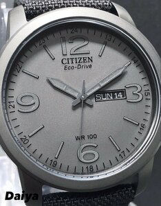 新品 腕時計 正規品 シチズン CITIZEN Eco-Drive エコドライブ 電池交換不要 アナログ カレンダー キャンバスベルト 防水 オールブラック