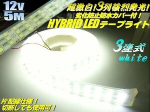 切断可能 超激白 12V 5M 3列 強烈発光 劣化防止 防水 カバー付 LED テープライト 蛍光灯 アンダーライト 白 ホワイト 船舶 トラック