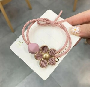 ピンクのお花 韓国 春色 ヘアゴム 2個SET/送料無料 新品 匿名配送 ヘアアクセサリー ファッション