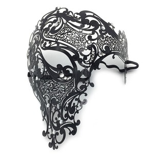 ユニセックス　マスク　ラインストーン付きメタルマスク　ベネチアンコスチューム　パーティー　ハーフスカルマスク　A2765