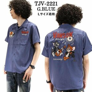 VANSON LEATHERS × TOM & JERRY トム アンド ジェリー 【定価\16800＋税】 レーヨン半袖シャツ TJV-2221 BLUE サイズ M