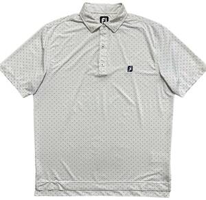 フットジョイFootJoy ゴルフウェア 吸汗速乾 総柄 ダイヤ柄 プルオーバー 半袖ポロシャツ 2XL ホワイト
