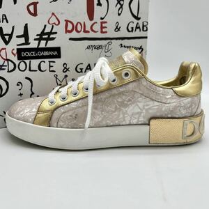 激安！ 1円 【極美品】 DOLCE&GABBANA ドルチェアンドガッバーナ 【幻の逸品】 メンズ スニーカー ローカット 靴 エナメル ゴールド 総柄