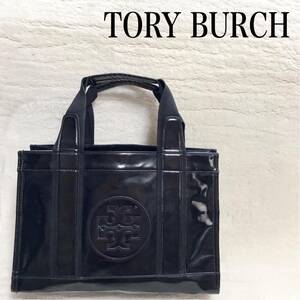 Tory Burch トートバッグ PVC エナメル ブラック ロゴ 肩掛け トリーバーチ ハンドバッグ 黒