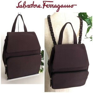 美品 フェラガモ Salvatore Ferragamo ビンテージ リュック ハンドバッグ バックパック デイパック 鞄 ブラウン 茶色 レディース メンズ