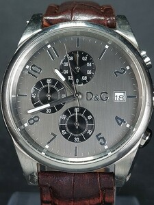 D&G DOLCE&GABBANA ドルチェ&ガッバーナ TIME アナログ 腕時計 グレー文字盤 クロノグラフ デイトカレンダー レザーベルト 動作確認済み