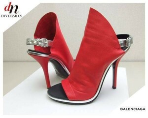 BALENCIAGA バレンシアガ Leather Glove Sandals レザー オープントゥ ピンヒール サンダル RED 38