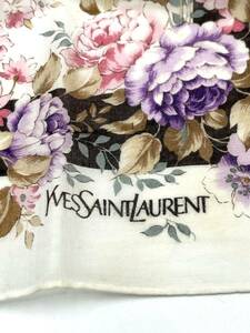 Yves Saint Laurent　イヴサンローラン　スカーフ　ハンカチ　花　フラワー　ホワイト系　コットン　46×46