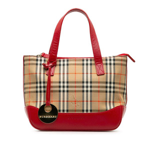 中古 バーバリー ハンドバッグ ミニ ノバチェック ABランク ベージュ レッド BURBERRY レディース【送料無料】【西神店】