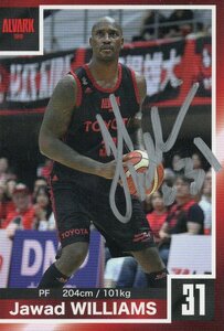 Bリーグ アルバルク東京 会場 ファンクラブ来場特典 トレーディングカード 2018-19 034 ジェワッド ウィリアムズ 【直筆サイン】