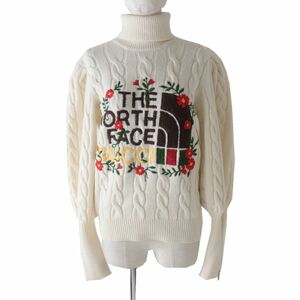 美品◎正規 21AW GUCCI×THE NORTH FACE グッチ×ノースフェイス 671689 フローラル エンブロイダリー タートルネックニット 白×マルチ XS