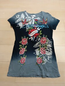 Ed Hardy エドハーディー Tシャツ 半袖 古着 黒 ブラック レディース S コットン トップス 服 USA製