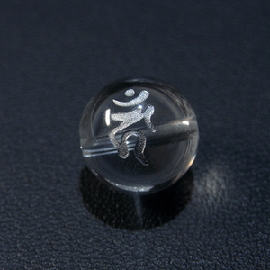 [beads374] 手彫り梵字ビーズ・水晶（カーン）12mm 1個