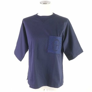 未使用品 HERMES エルメス 21AW シェーヌダンクル ワッペン ポケットTシャツ 半袖Ｔシャツ ネイビー 34 フランス製 正規品 レディース