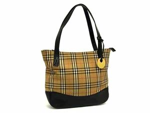 1円 BURBERRY バーバリー ノバチェック キャンバス×レザー ショルダーバッグ トート 肩掛け ブラウン系×ブラック系 AW4738