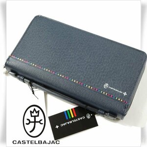 新品1円～★定価2.3万 CASTELBAJAC カステルバジャック メンズ 箱付き 牛革レザー セカンドバッグ 本革 紺 Arch アーチ ◆9635◆