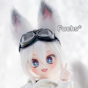 Fuchs* DDH-01(SW肌)開口カスタムヘッド+デカールアイ+ケモ耳尻尾(白狐)セット